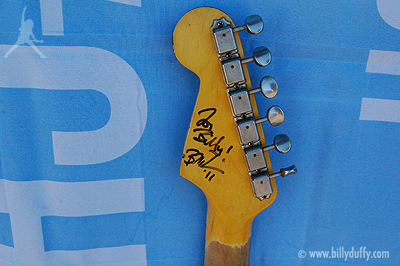 Billy Duffy's Relic S-57 headstock with Bill Nash dedication