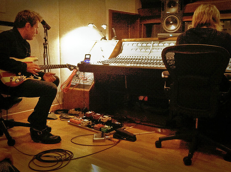 Billy Duffy in the studio with Bob Rock