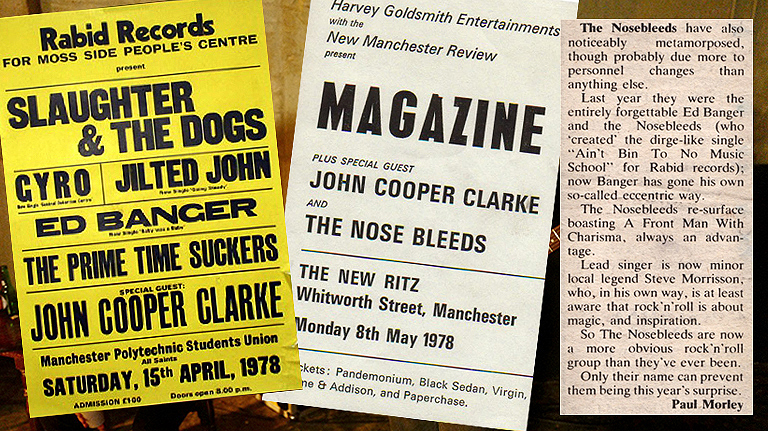 Original posters and a review from the two Nosebleeds gigs featuring Billy Duffy and Morrissey