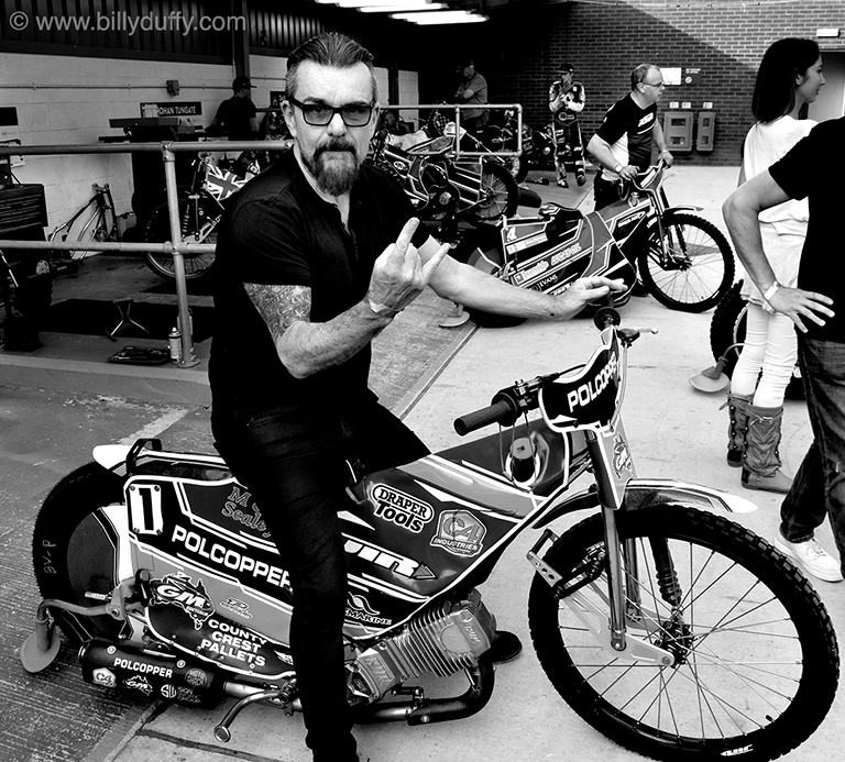 Billy Duffy on Poole Pirates Speedway bike