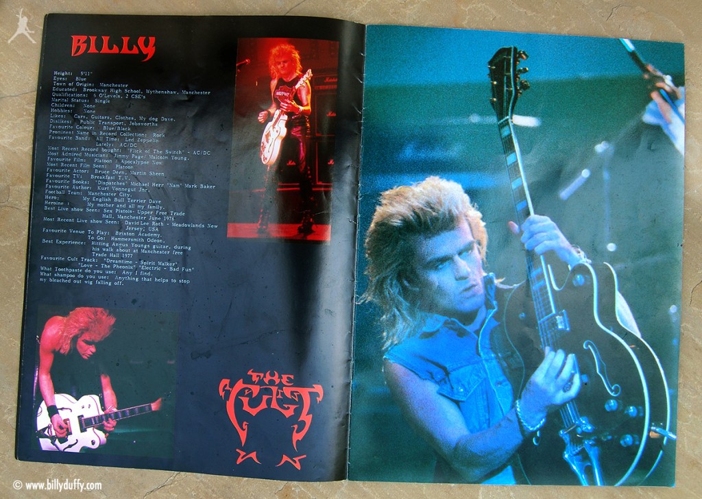 Billy’s pages in The Cult ‘Electric World Tour 87’ Programme