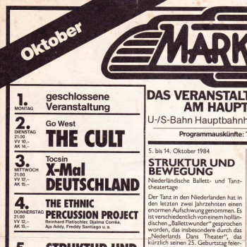 Flyer for The Cult at Markthalle – October 1984