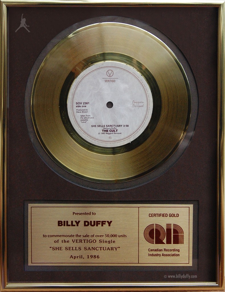 Billy Duffy's The Cult 'She Sells Sanctuary' Gold Disc