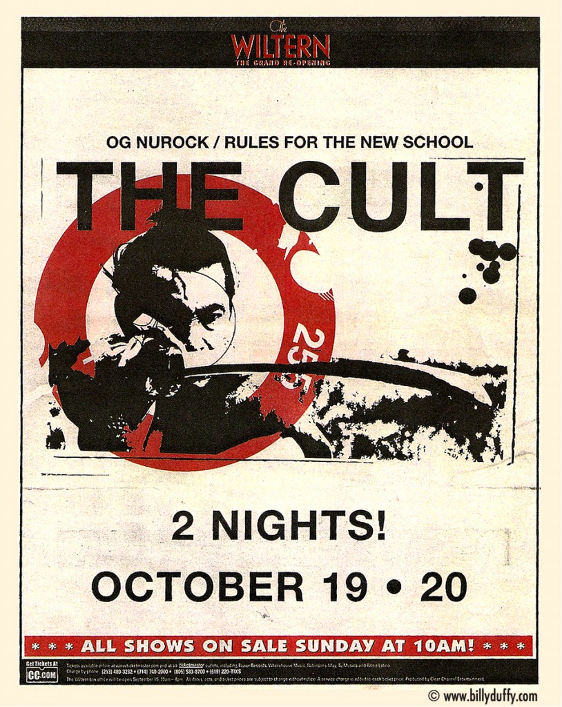 The Cult Poster - The Wiltern Theatre 19-10-2002