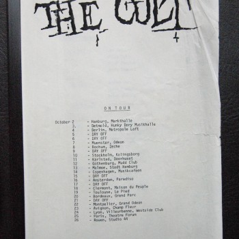 Billy’s itinerary from The Cult Tour – 1984