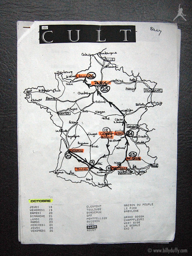 Billy's itinerary from The Cult Tour - 1984