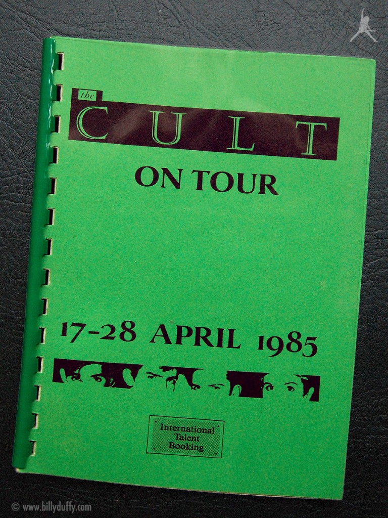 Billy's itinerary from The Cult 'Dreamtime' European Tour - 1985