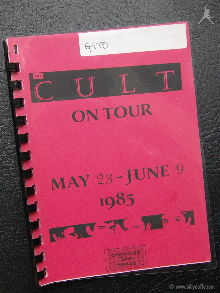 Billy's itinerary from The Cult 'Find Santuary' Tour - 1985