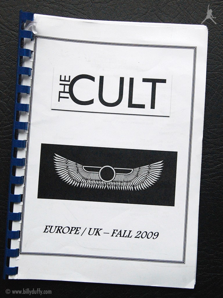 Billy Duffy's itinerary book from The Cult 'Love Live' Tour - 2009