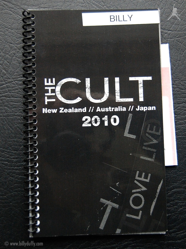 Billy Duffy's itinerary book from The Cult 'Love Live' Tour - 2010