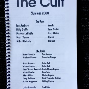 Billy’s itinerary book from The Cult US Tour – 2000