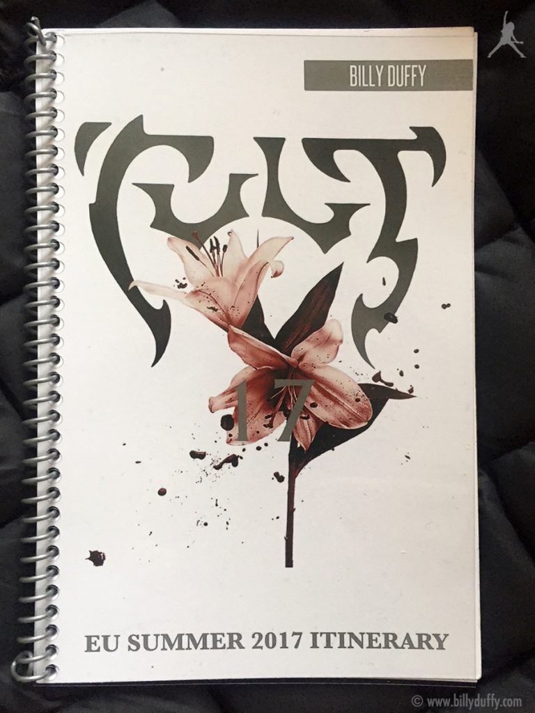 Billy Duffy's itinerary book from The Cult 'Alive in the Hidden City' Tour - Europe Summer 2017