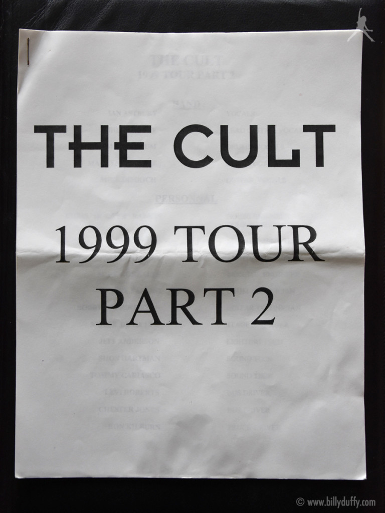 Billy's itinerary book from The Cult 1999 tour Pt 2