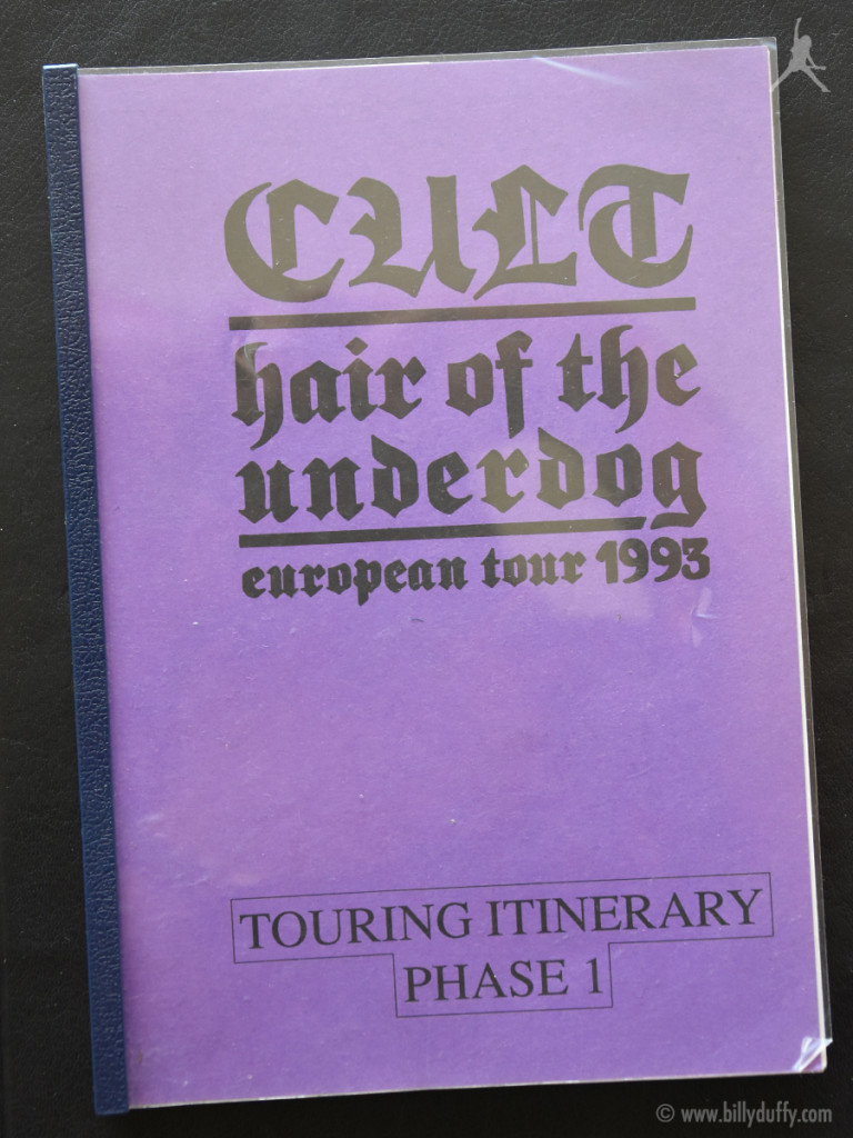 Billy's itinerary book from The Cult 'Hair of the Underdog' Tour -1993