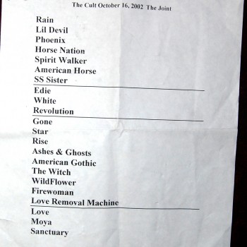 The Cult Set List 16-10-2002