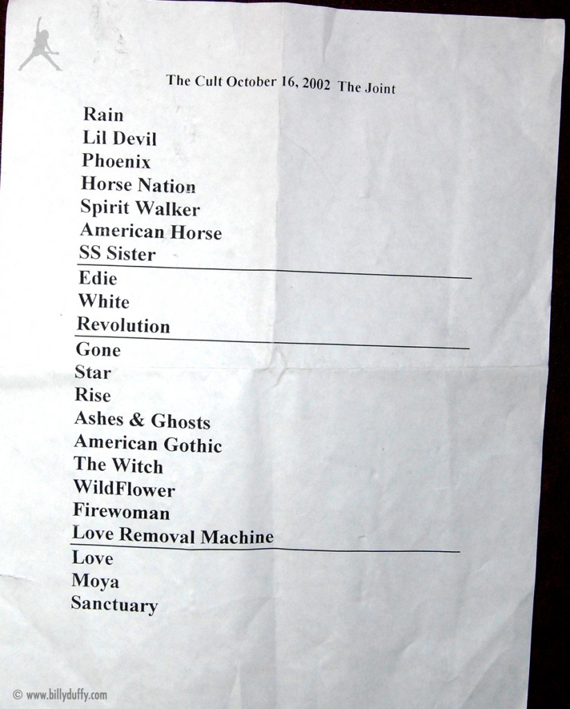 The Cult Set List 16-10-2002