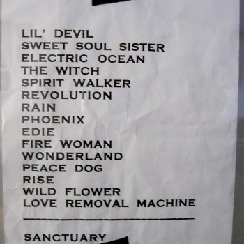 The Cult gig set list 01-11-2006