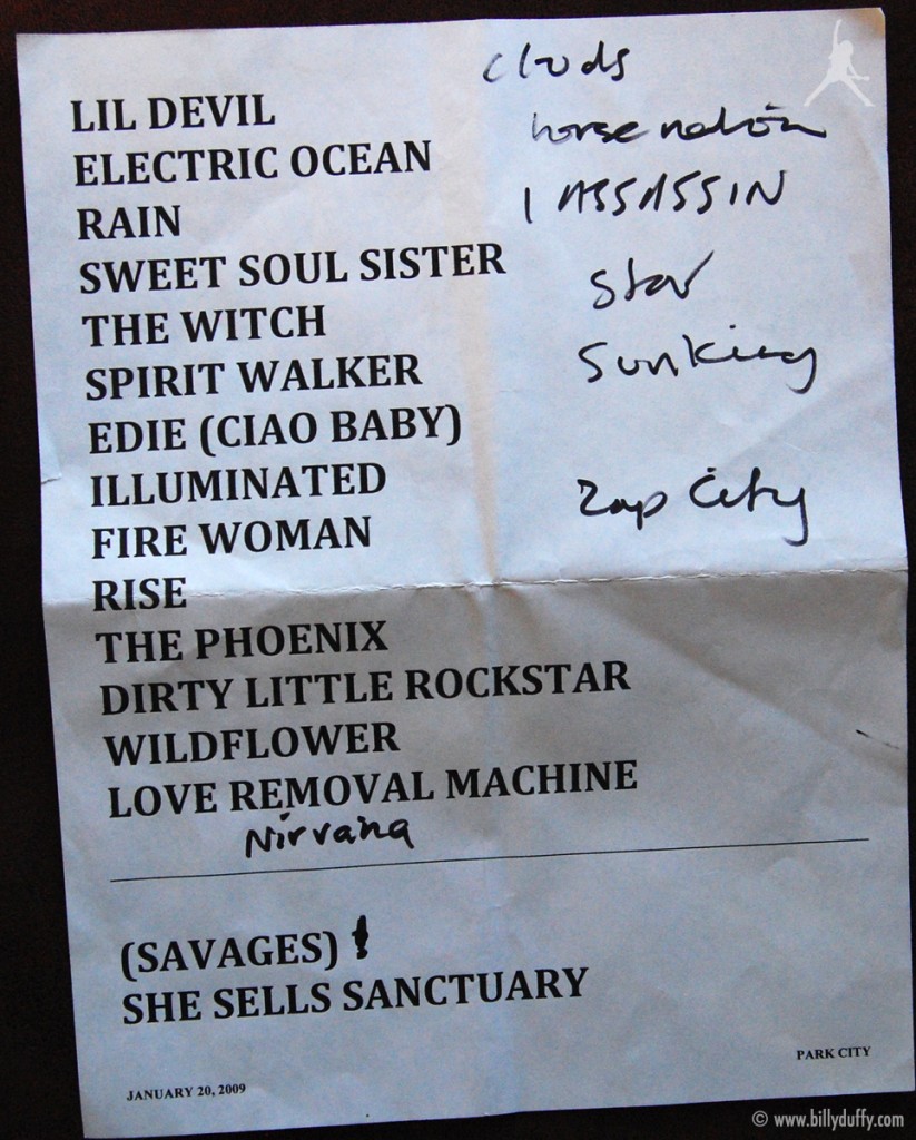 The Cult Set List 20-01-2009
