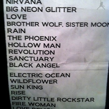 The Cult Set List 06-09-2009