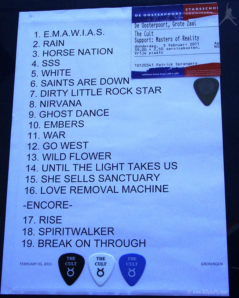 The Cult Set List 03-02-2011