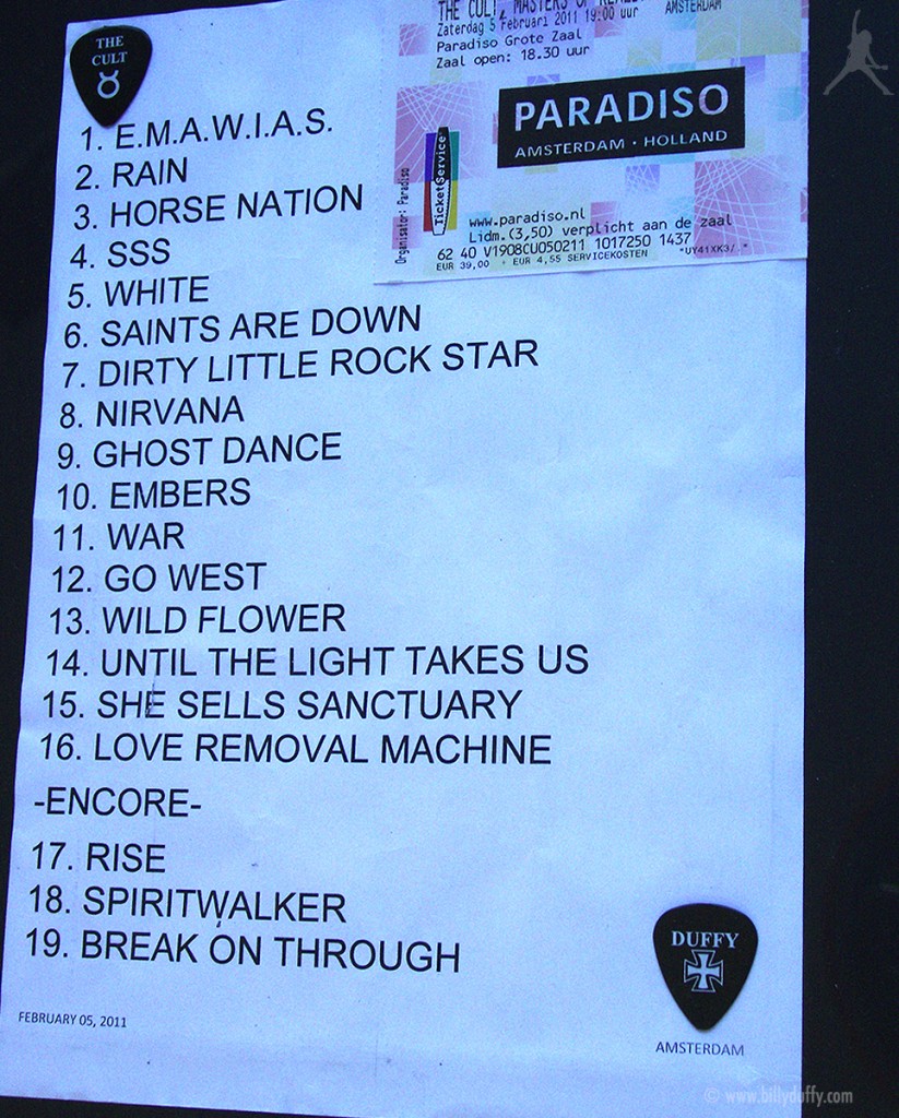 The Cult Set List 05-02-2011