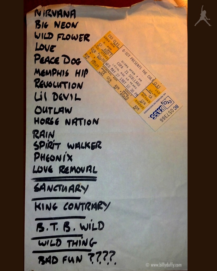 The Cult set list 27-05-1987