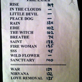 The Cult Set List 08-05-2001