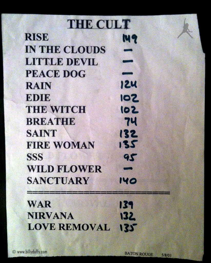 The Cult Set List 08-05-2001