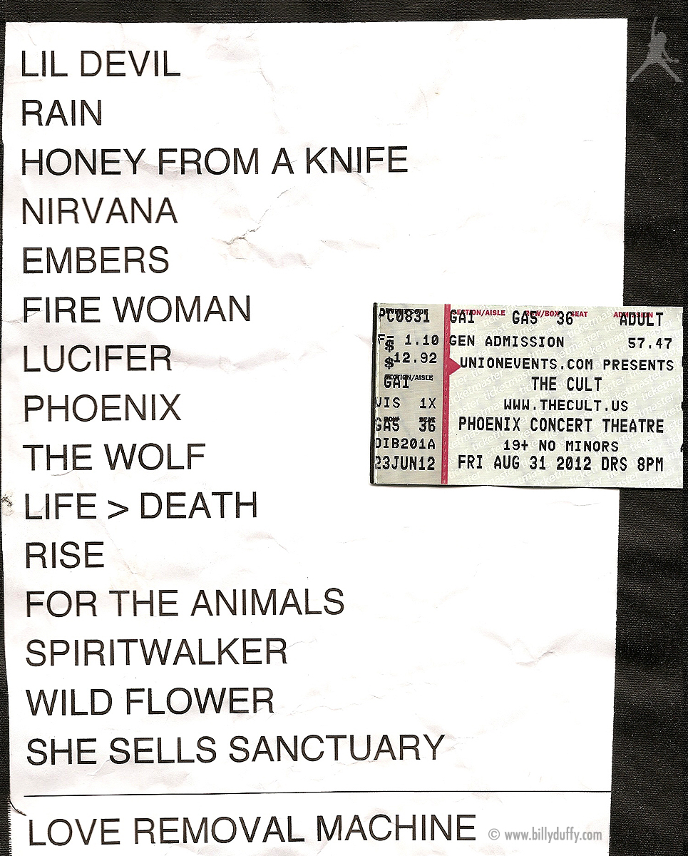 The Cult set list 31082012 Billy Duffy