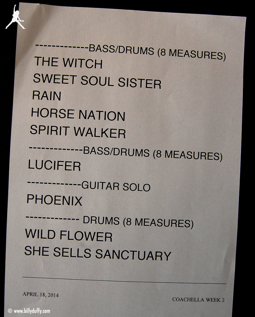 The Cult Set List 18-04-2014 (Coachella Week 2)