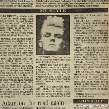 Billy’s ‘My Style’ Evening Standard 24-11-87