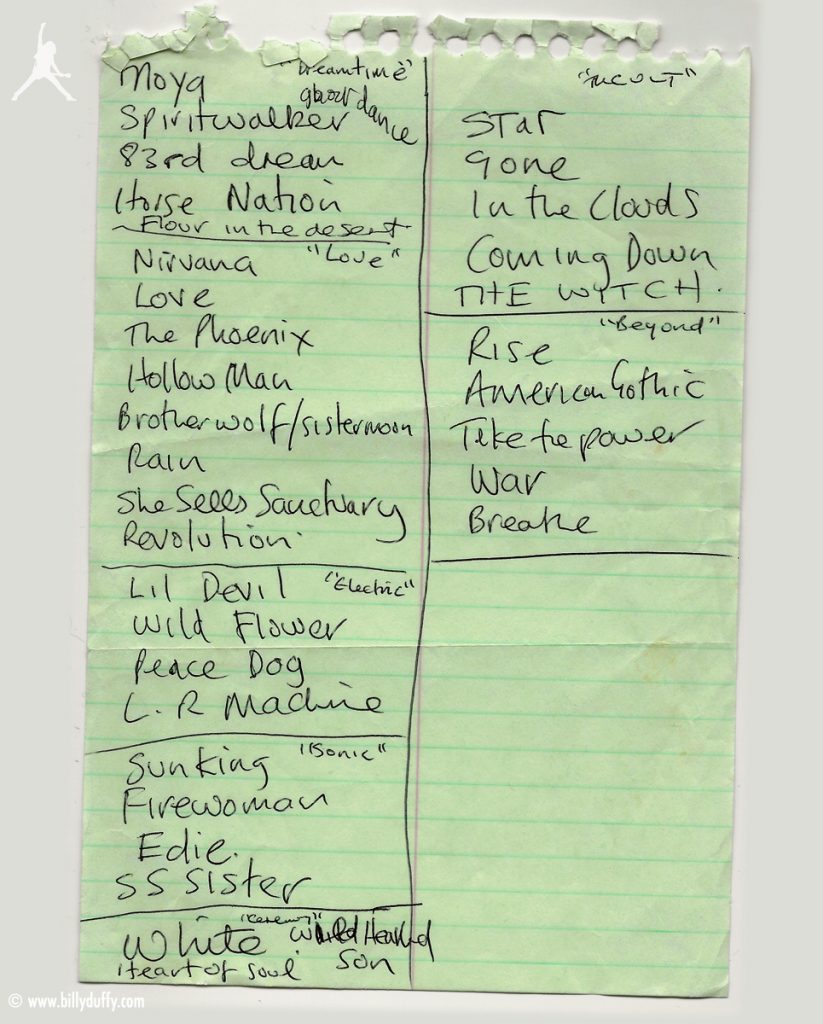 The Cult "Possibles" Live Song List - 2001