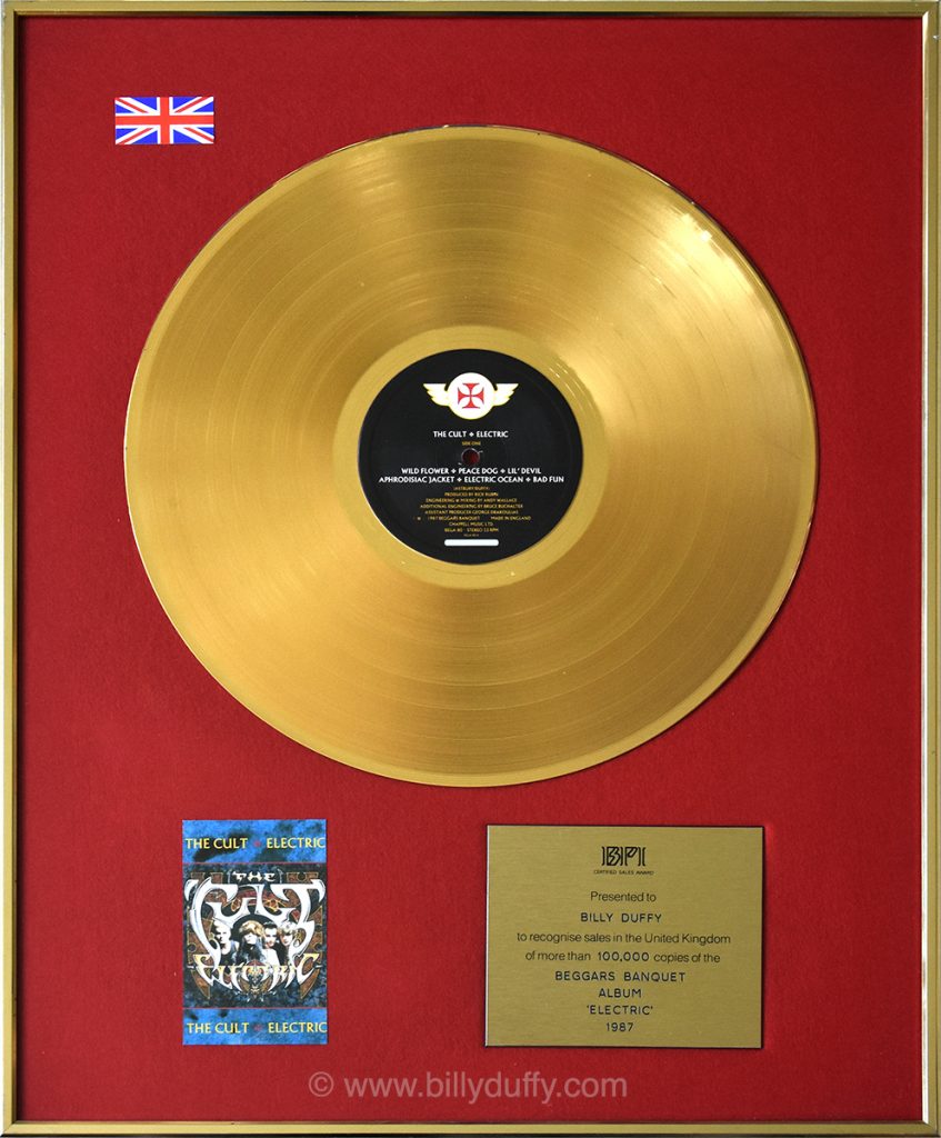 Billy Duffy's UK Gold Disc for The Cult 'Electric' album