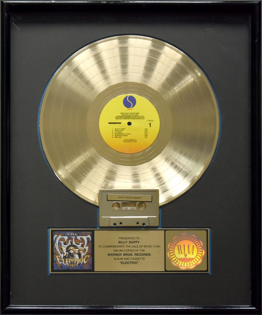 Billy Duffy's US Gold Disc for The Cult 'Electric' album