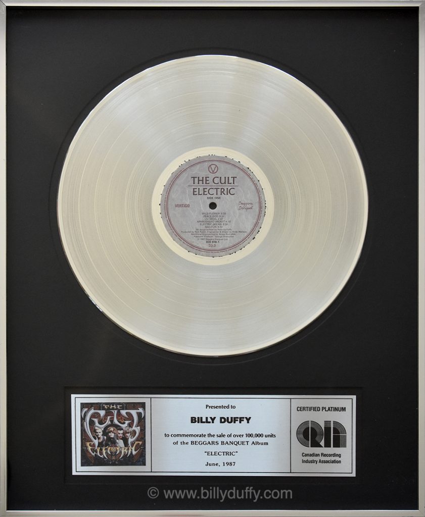 Billy Duffy's Canadian Platinum Disc for The Cult 'Electric' album