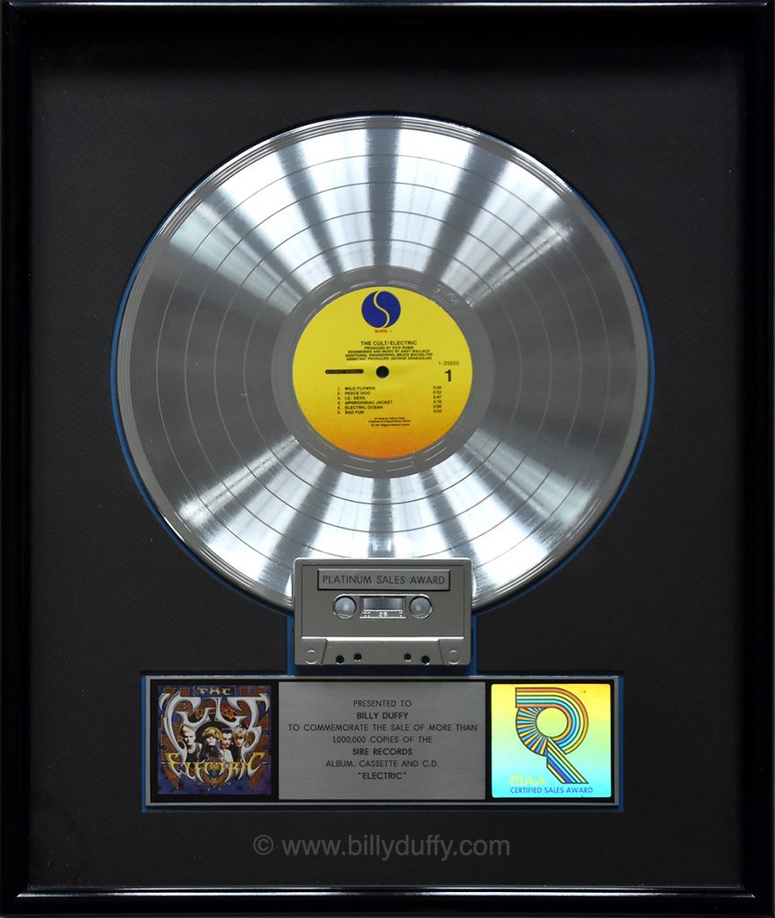 Billy Duffy's US Platinum Disc for The Cult 'Electric'