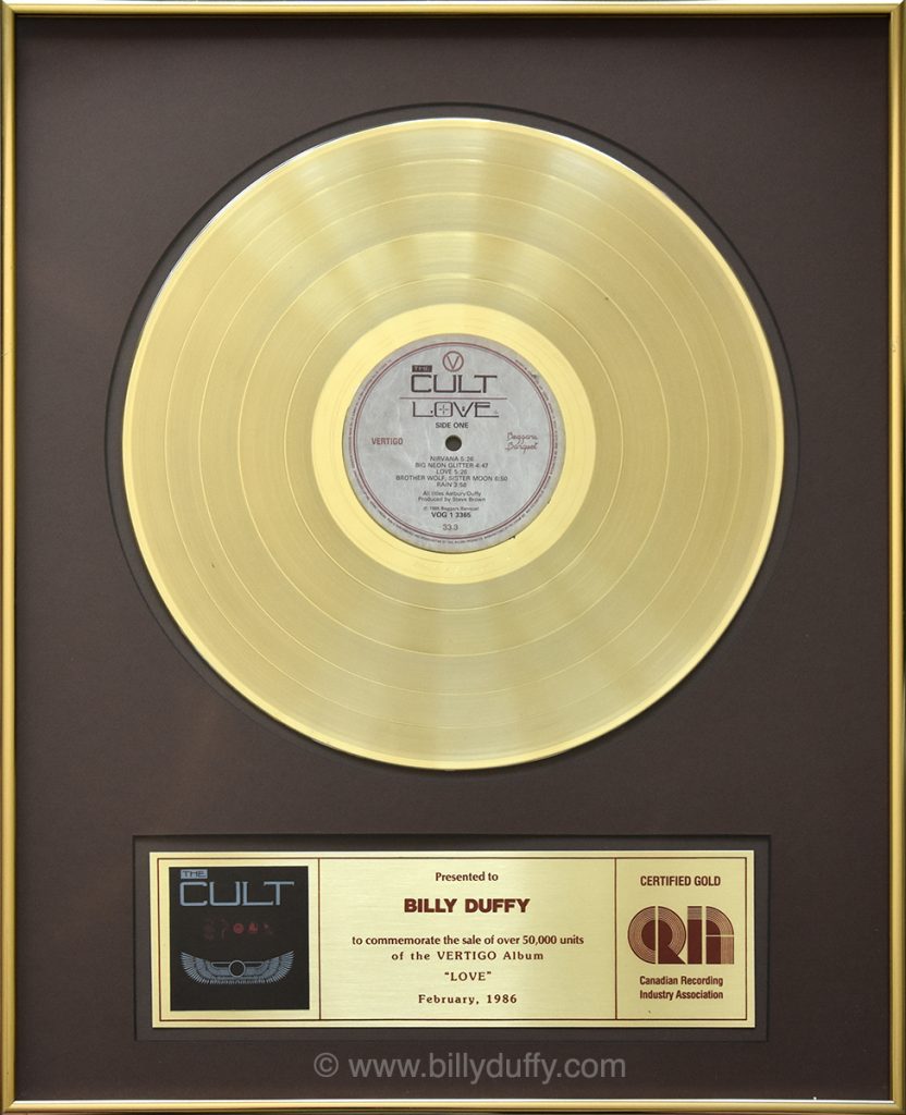 illy Duffy's Canadian Gold Disc for The Cult 'Love' album