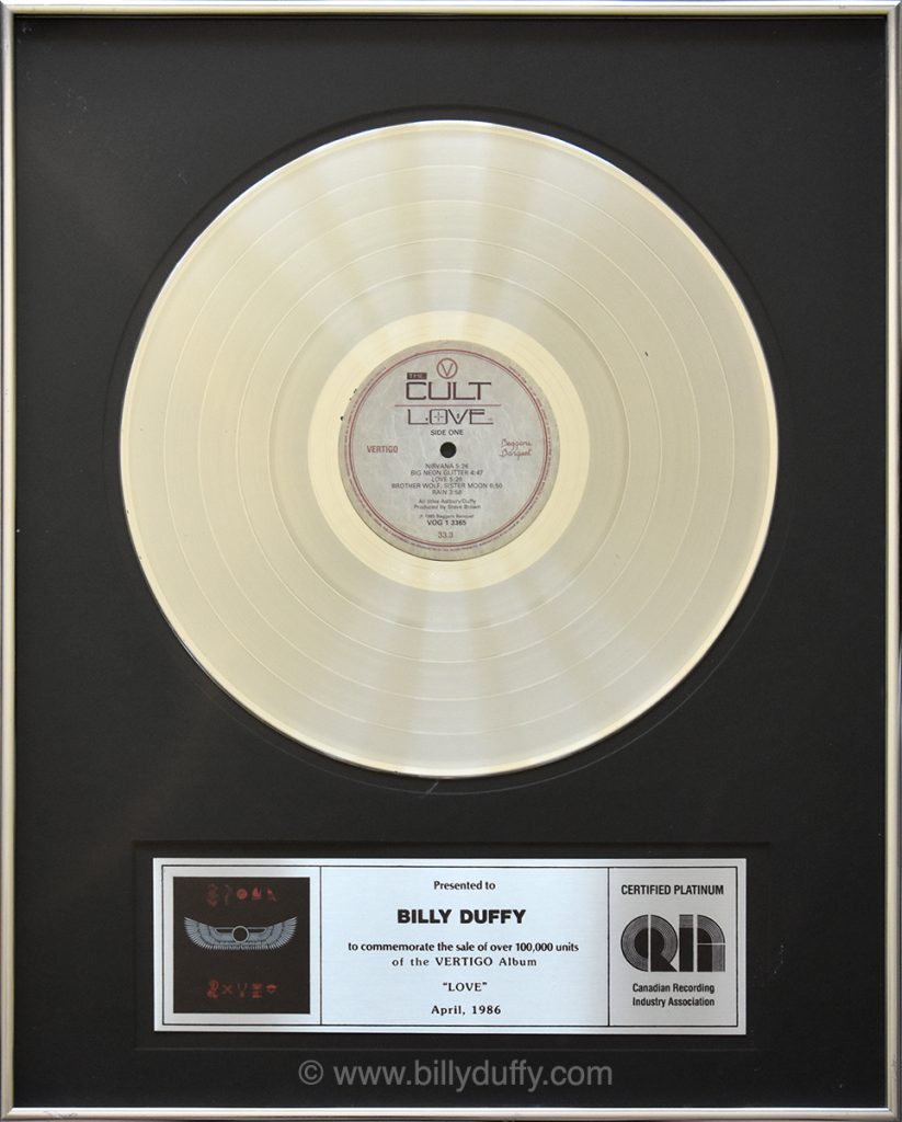 Billy Duffy's Canadian Platinum Disc for The Cult 'Love' album