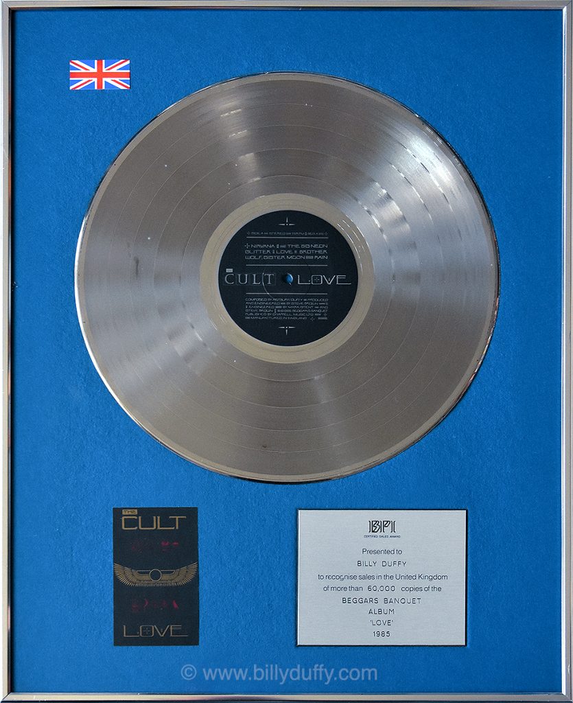 Billy Duffy's UK Silver Disc for The Cult 'Love' album