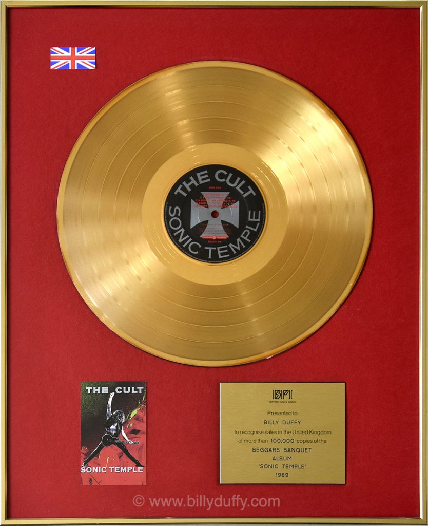 Billy Duffy's UK Gold Disc for The Cult 'Sonic Temple' album