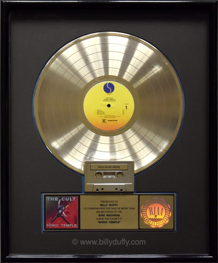 Billy Duffy's US Gold Disc for The Cult 'Sonic Temple' album