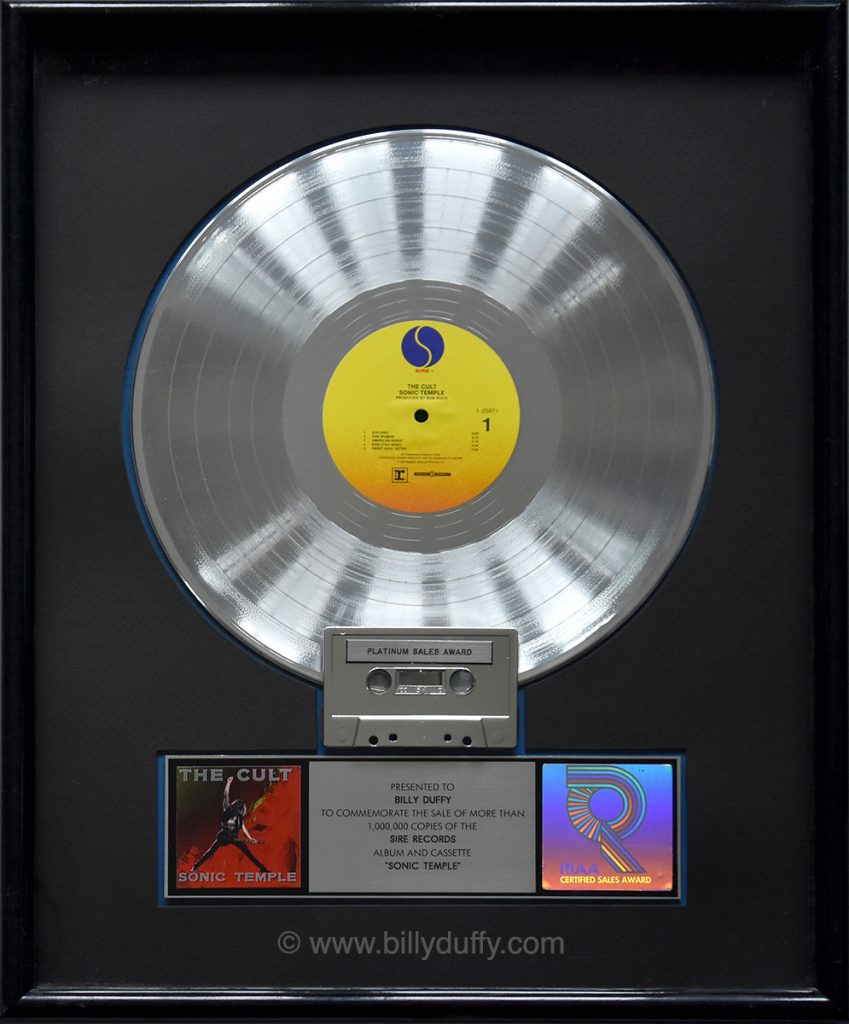 Billy Duffy's US Platinum Disc for The Cult 'Sonic Temple' album