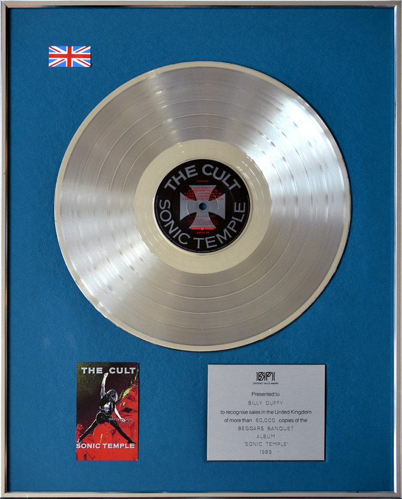 Billy Duffy's UK Silver Disc for The Cult 'Sonic Temple' album